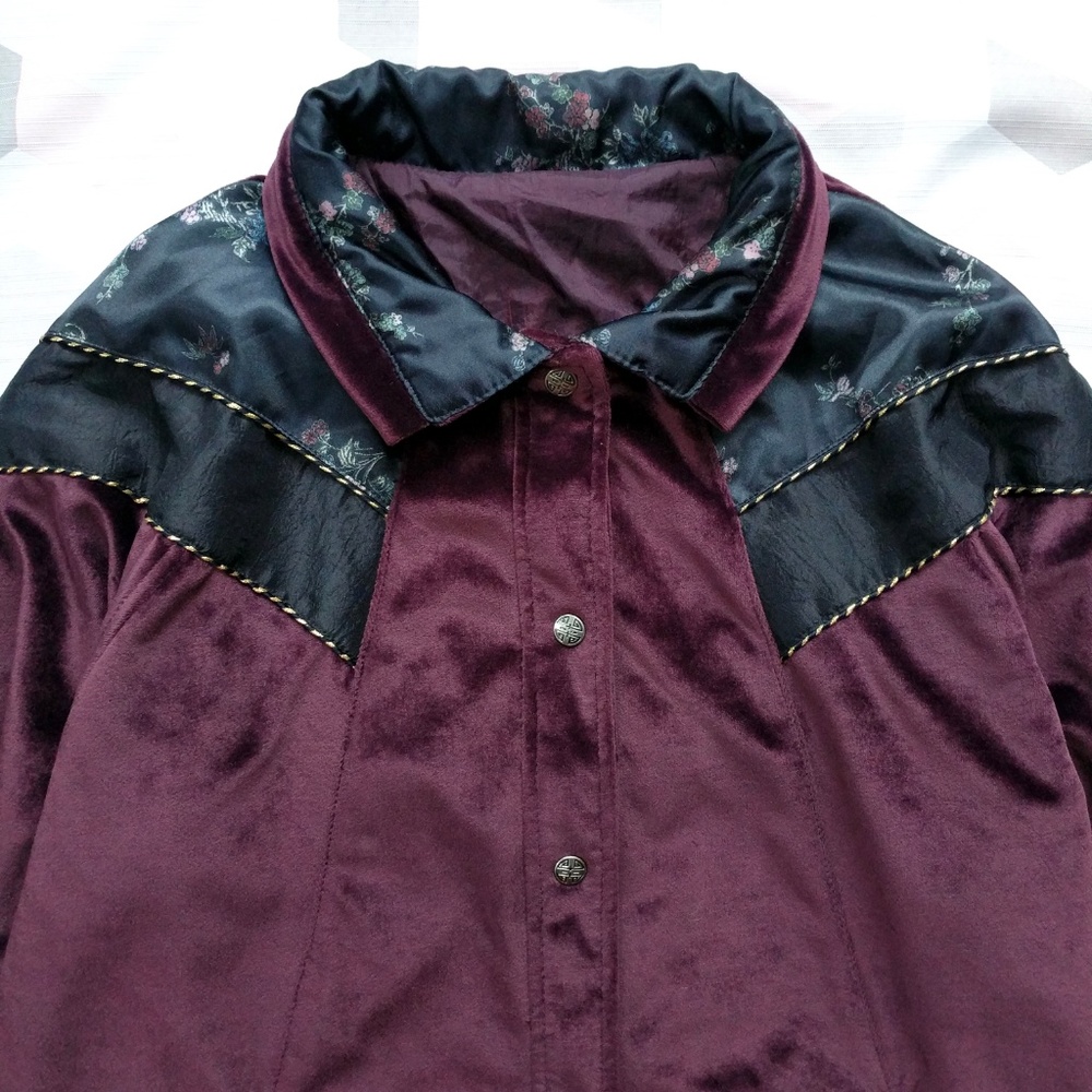 Boho Velvet Floral Reversible Parka Jacket Long Cardigan Coatigan Vintage M - Picture 3 of 8